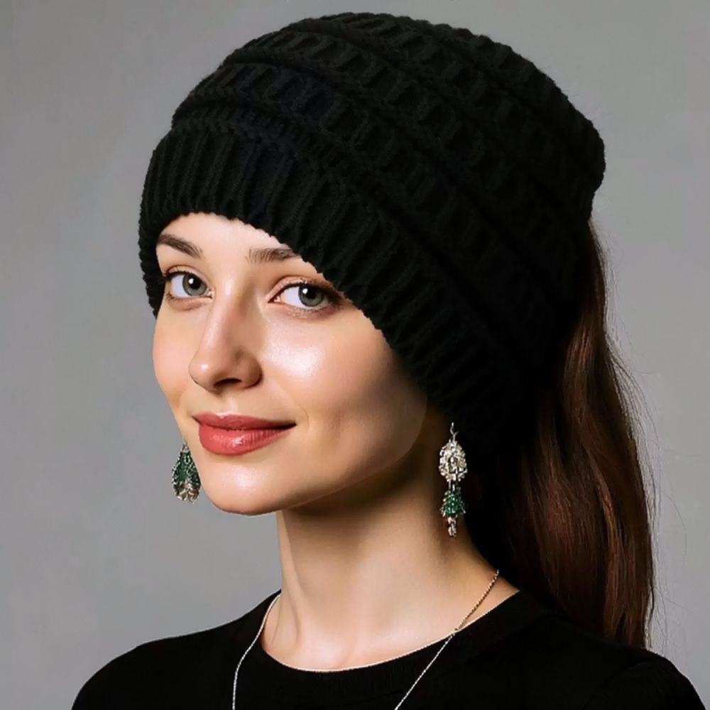 Fleece Ear Warmer Band - Damska dzianinowa opaska na głowę, szeroka,