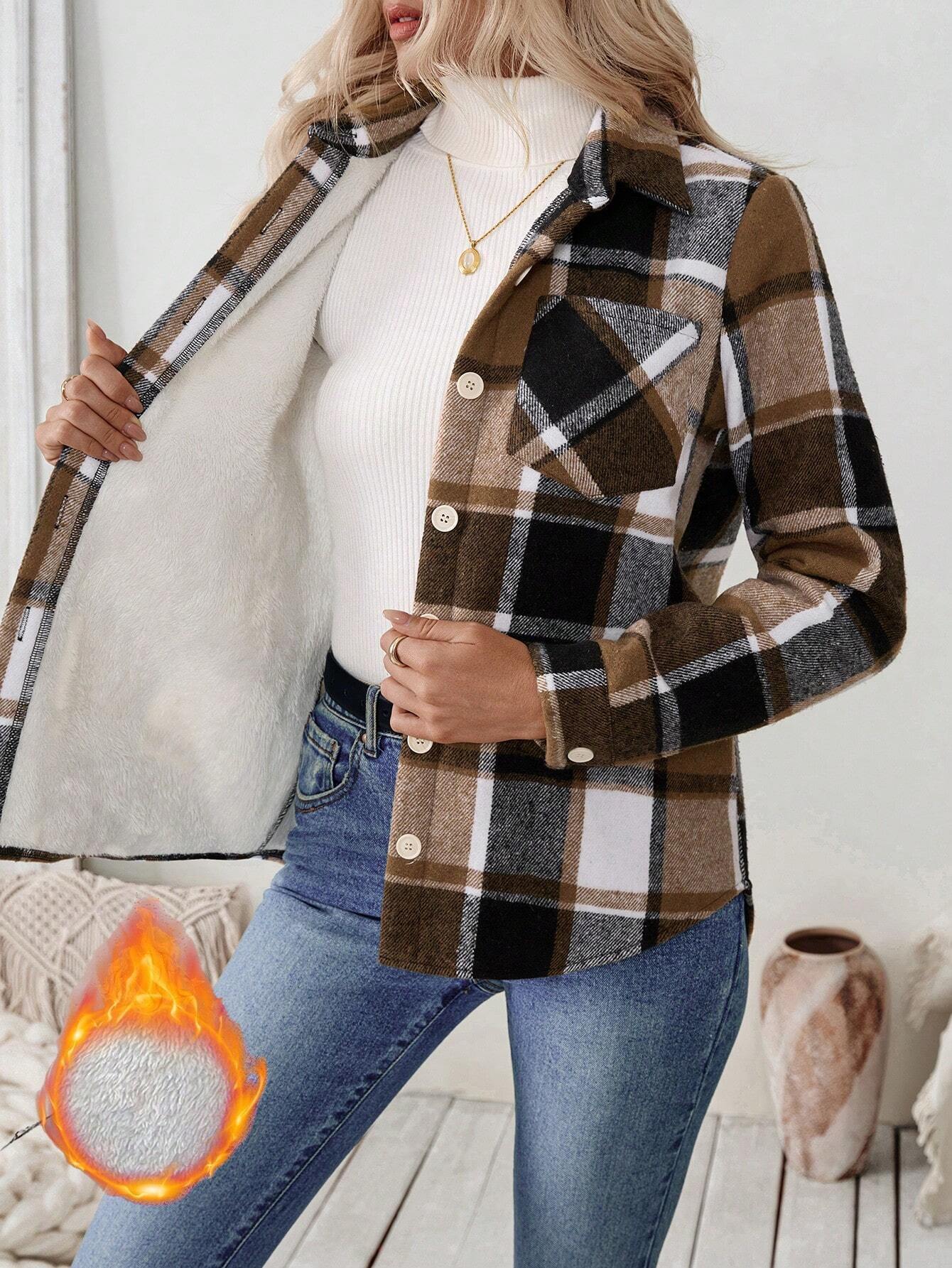 Flannel Shirt Lined - Damska koszulowa kurtka w kratę z